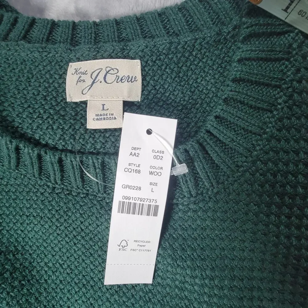 NWT J. Crew Mens L Heritage Cotton Crewneck Sweater Green